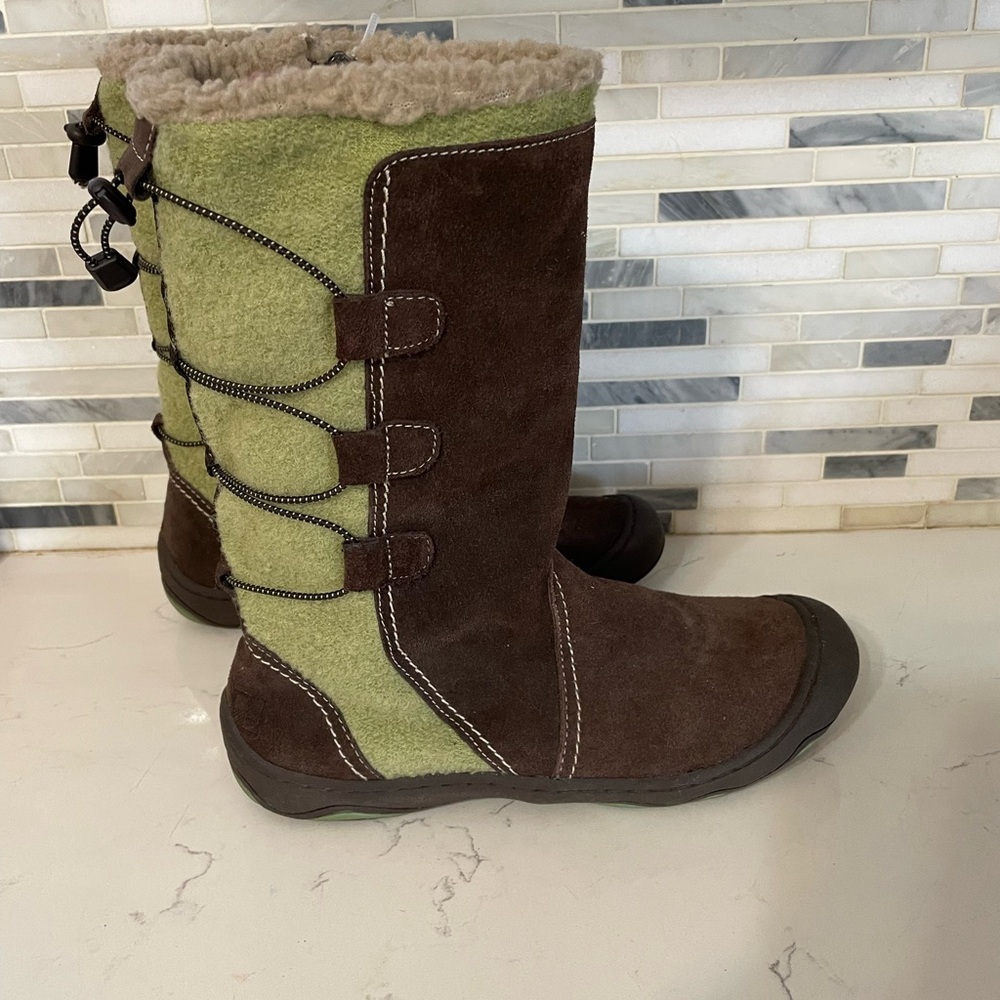 Vintage Woolrich Leather Upper Faux fur lined calf length boots zip close sz 8.5